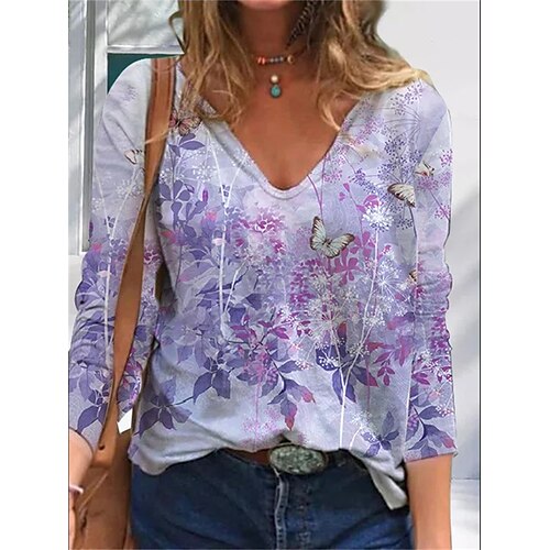 Women's T shirt Tee Flower Casual Daily Holiday T shirt Tee Long Sleeve Patchwork Print V Neck Basic Essential Purple S / 3D Print
Women's T shirt Tee Flower Casual Daily Holiday T shirt Tee Long Sleeve Patchwork Print V Neck Basic Essential Purple S / 3D Print