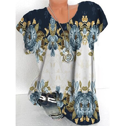 Women's Plus Size Tops T shirt Tee Floral Print Short Sleeve Crewneck Streetwear Daily Sports Cotton Spandex Jersey Spring Summer Blue
Women's Plus Size Tops T shirt Tee Floral Print Short Sleeve Crewneck Streetwear Daily Sports Cotton Spandex Jersey Spring Summer Blue