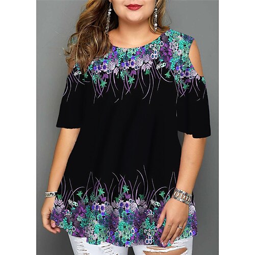 Women's Plus Size Tops Blouse Shirt Floral Cut Out Print Half Sleeve Crewneck Streetwear Daily Going out Cotton Spandex Jersey Fall Spring Green Blue
Women's Plus Size Tops Blouse Shirt Floral Cut Out Print Half Sleeve Crewneck Streetwear Daily Going out Cotton Spandex Jersey Fall Spring Green Blue