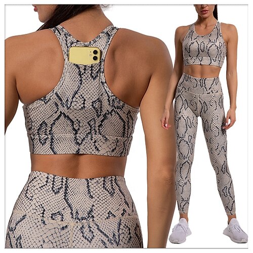 Women's Activewear Set Sports Bra with Tights Yoga Suit 2 Piece Cropped Snake Skin Sports Bra Leggings Dark Grey White Yoga Fitness Gym Workout Tummy Control Butt Lift Breathable Sport Activewear
Women's Activewear Set Sports Bra with Tights Yoga Suit 2 Piece Cropped Snake Skin Sports Bra Leggings Dark Grey White Yoga Fitness Gym Workout Tummy Control Butt Lift Breathable Sport Activewear