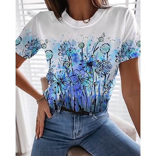 Women's T shirt Tee Floral Casual Holiday Weekend Floral Painting T shirt Tee Short Sleeve Print Round Neck Basic Essential Blue Purple Pink S / 3D Print
Women's T shirt Tee Floral Casual Holiday Weekend Floral Painting T shirt Tee Short Sleeve Print Round Neck Basic Essential Blue Purple Pink S / 3D Print