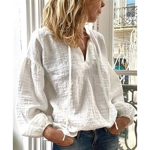 Women's Shirt Plain Daily Weekend Shirt Long Sleeve Lace up V Neck Casual Streetwear White S
Women's Shirt Plain Daily Weekend Shirt Long Sleeve Lace up V Neck Casual Streetwear White S