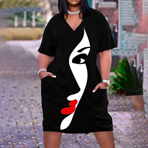 Women's Plus Size Casual Dress Print V Neck Short Sleeve Spring Fall Casual Knee Length Dress Daily Holiday Dress / T Shirt Dress Tee Dress
Women's Plus Size Casual Dress Print V Neck Short Sleeve Spring Fall Casual Knee Length Dress Daily Holiday Dress / T Shirt Dress Tee Dress