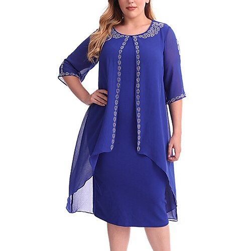Women's Plus Size Work Dress Print Crew Neck Print Half Sleeve Spring Fall Work Knee Length Dress Daily Vacation Dress
Women's Plus Size Work Dress Print Crew Neck Print Half Sleeve Spring Fall Work Knee Length Dress Daily Vacation Dress