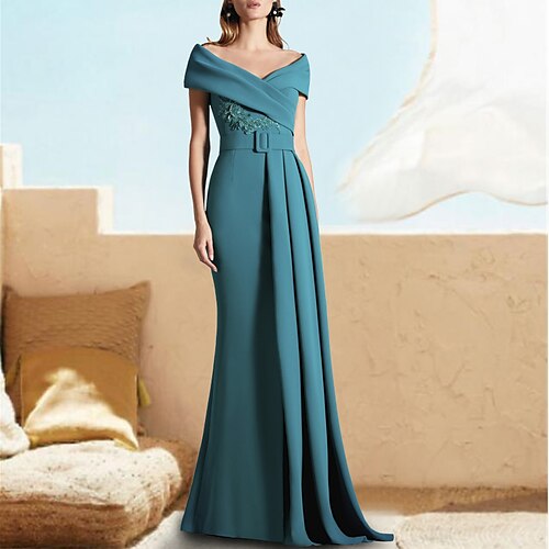 A-linje Kveldskjoler Elegant Kjole Bryllupsgjest Gulvlengde Kortermet V-hals Stretchstoff med Belte / bånd Appliqué 2023
A-linje Kveldskjoler Elegant Kjole Bryllupsgjest Gulvlengde Kortermet V-hals Stretchstoff med Belte / bånd Appliqué 2023