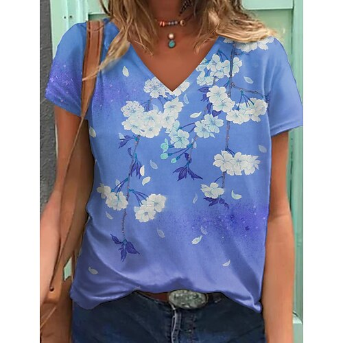 Women's T shirt Tee Floral Casual Holiday Weekend Floral Painting T shirt Tee Short Sleeve Print V Neck Basic Essential Blue Purple Pink S / 3D Print
Women's T shirt Tee Floral Casual Holiday Weekend Floral Painting T shirt Tee Short Sleeve Print V Neck Basic Essential Blue Purple Pink S / 3D Print