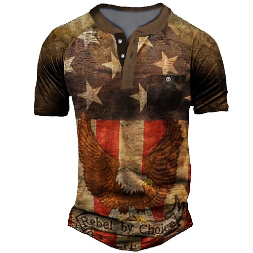 Men's Henley Shirt Tee T shirt Tee Graphic Patterned Eagle National Flag Plus Size Henley Daily Sports Patchwork Button-Down Short Sleeve Tops Designer Basic Casual Classic Brown / Summer
Men's Henley Shirt Tee T shirt Tee Graphic Patterned Eagle National Flag Plus Size Henley Daily Sports Patchwork Button-Down Short Sleeve Tops Designer Basic Casual Classic Brown / Summer