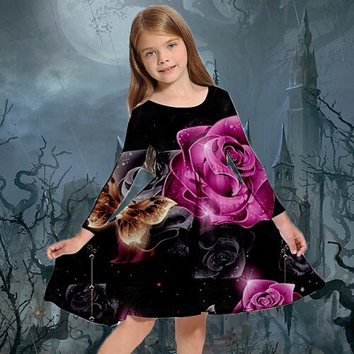 Kids Little Girls' Dress Rose A Line Dress Halloween Holiday Vacation Print Black Above Knee Long Sleeve Gothic Vintage Punk Dresses Halloween Fall Spring Regular Fit 3-10 Years
Kids Little Girls' Dress Rose A Line Dress Halloween Holiday Vacation Print Black Above Knee Long Sleeve Gothic Vintage Punk Dresses Halloween Fall Spring Regular Fit 3-10 Years