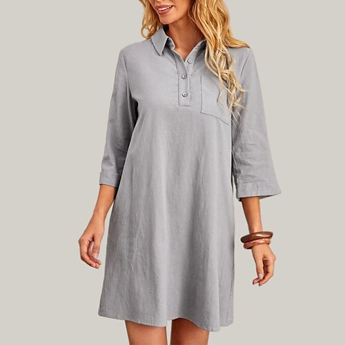 Women's Shift Dress Short Mini Dress Gray 3/4 Length Sleeve Pure Color Button Fall Spring Shirt Collar Casual Classic 2022 S M L XL XXL
Women's Shift Dress Short Mini Dress Gray 3/4 Length Sleeve Pure Color Button Fall Spring Shirt Collar Casual Classic 2022 S M L XL XXL
