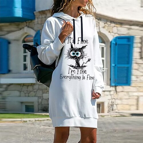 Women's Shift Dress Short Mini Dress White Long Sleeve Fall Cat Letter Animal Print Fall Spring Hooded Casual 2022 S M L XL XXL 3XL
Women's Shift Dress Short Mini Dress White Long Sleeve Fall Cat Letter Animal Print Fall Spring Hooded Casual 2022 S M L XL XXL 3XL