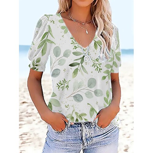 Women's Shirt Blouse Blue Green Light Blue Floral Print Short Sleeve Holiday Weekend Streetwear Casual V Neck Regular Floral S
Women's Shirt Blouse Blue Green Light Blue Floral Print Short Sleeve Holiday Weekend Streetwear Casual V Neck Regular Floral S