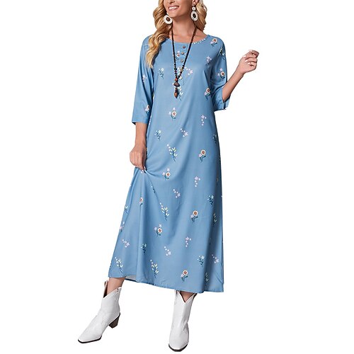 Women's Shift Dress Maxi long Dress Blue 3/4 Length Sleeve Floral Print Fall Spring Round Neck Casual 2022 S M L XL XXL
Women's Shift Dress Maxi long Dress Blue 3/4 Length Sleeve Floral Print Fall Spring Round Neck Casual 2022 S M L XL XXL