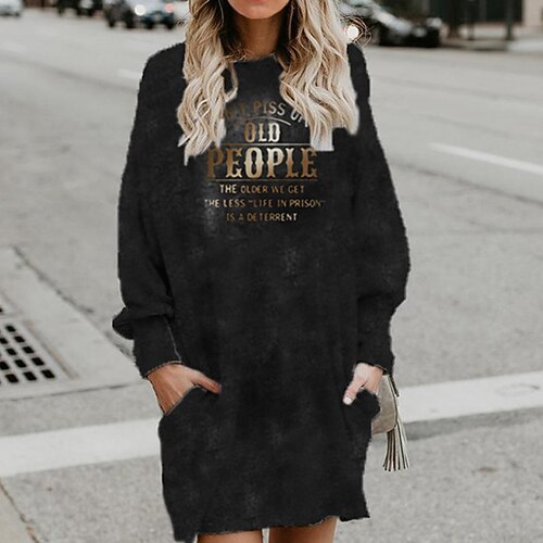 Women's Shift Dress Short Mini Dress Black Brown Long Sleeve Fall Letter Pocket Print Fall Winter Hooded Casual 2022 S M L XL XXL 3XL 
Women's Shift Dress Short Mini Dress Black Brown Long Sleeve Fall Letter Pocket Print Fall Winter Hooded Casual 2022 S M L XL XXL 3XL
