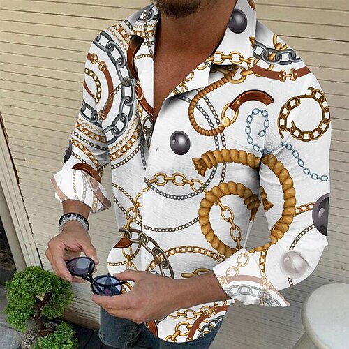 Men's Shirt 3D Print Chains Print Turndown Casual Daily Button-Down Print Long Sleeve Tops Designer Casual Fashion Comfortable White
Men's Shirt 3D Print Chains Print Turndown Casual Daily Button-Down Print Long Sleeve Tops Designer Casual Fashion Comfortable White