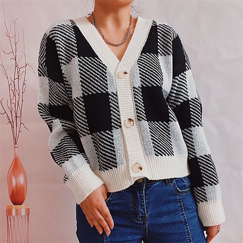Women's Cardigan Sweater Jumper Crochet Knit Knitted Button Plaid V Neck Stylish Casual Daily Going out Fall Winter Green Black S M L / Long Sleeve
Women's Cardigan Sweater Jumper Crochet Knit Knitted Button Plaid V Neck Stylish Casual Daily Going out Fall Winter Green Black S M L / Long Sleeve