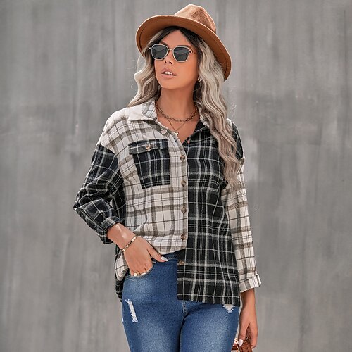 Women's Blouse Plaid Daily Weekend Blouse Shirt Long Sleeve Pocket Button Print V Neck Casual Streetwear Black Blue S
Women's Blouse Plaid Daily Weekend Blouse Shirt Long Sleeve Pocket Button Print V Neck Casual Streetwear Black Blue S
