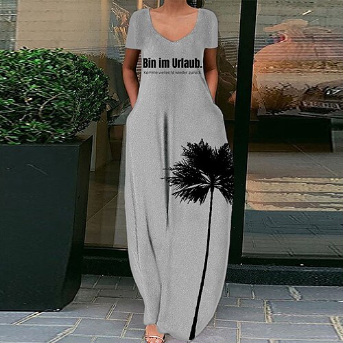 Women's Shift Dress Maxi long Dress Gray Short Sleeve Floral Letter Pocket Print Spring Summer V Neck Elegant Casual Vacation 2022 S M L XL XXL 3XL
Women's Shift Dress Maxi long Dress Gray Short Sleeve Floral Letter Pocket Print Spring Summer V Neck Elegant Casual Vacation 2022 S M L XL XXL 3XL