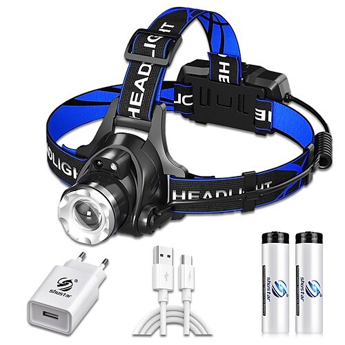 

LED Headlamp with Sensor Fishing Headlight T6/L2/P50 3 Modes Zoomable Waterproof Super Bright Camping Light Powered by 2x18650 Batteries SHUSTAR