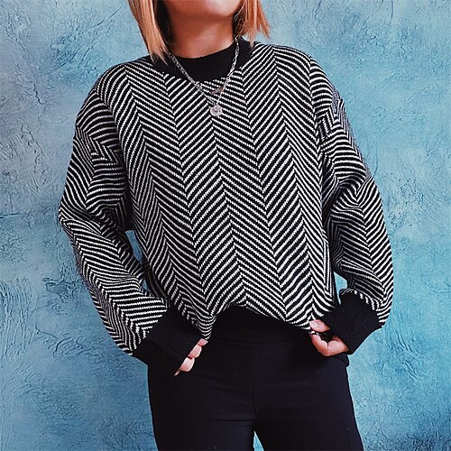 Women's Pullover Sweater Jumper Crochet Knit Knitted Striped Crew Neck Stylish Casual Daily Going out Fall Winter White Black S M L / Long Sleeve
Women's Pullover Sweater Jumper Crochet Knit Knitted Striped Crew Neck Stylish Casual Daily Going out Fall Winter White Black S M L / Long Sleeve