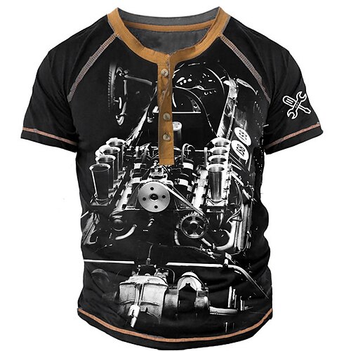 Men's Henley Shirt T shirt Tee 3D Print Graphic Patterned Machine Henley Street Casual Button-Down Print Short Sleeve Tops Designer Basic Classic Comfortable Black / Summer 
Men's Henley Shirt T shirt Tee 3D Print Graphic Patterned Machine Henley Street Casual Button-Down Print Short Sleeve Tops Designer Basic Classic Comfortable Black / Summer