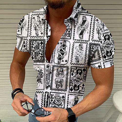Men's Shirt 3D Print Graphic Patterned Poker Turndown Street Casual Button-Down Print Short Sleeve Tops Casual Fashion Breathable Comfortable White
Men's Shirt 3D Print Graphic Patterned Poker Turndown Street Casual Button-Down Print Short Sleeve Tops Casual Fashion Breathable Comfortable White
