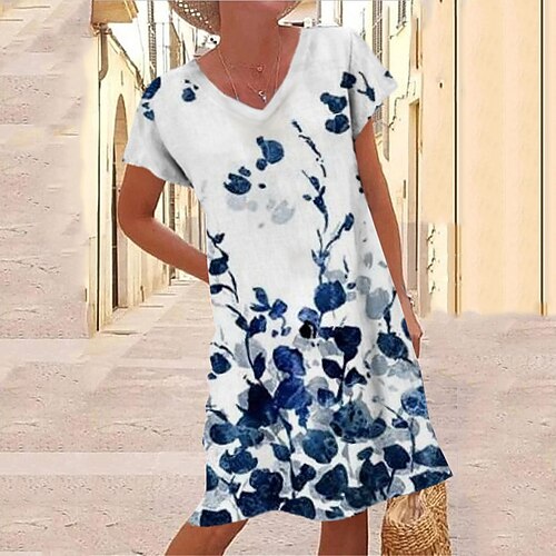 Women's Shift Dress Knee Length Dress White Short Sleeve Floral Print Spring Summer V Neck Casual Vacation 2022 S M L XL XXL 3XL
Women's Shift Dress Knee Length Dress White Short Sleeve Floral Print Spring Summer V Neck Casual Vacation 2022 S M L XL XXL 3XL