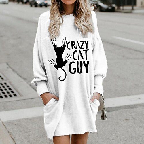 Women's Shift Dress Short Mini Dress White Long Sleeve Fall Cat Letter Animal Pocket Print Fall Winter Hooded Casual 2022 S M L XL XXL 3XL
Women's Shift Dress Short Mini Dress White Long Sleeve Fall Cat Letter Animal Pocket Print Fall Winter Hooded Casual 2022 S M L XL XXL 3XL