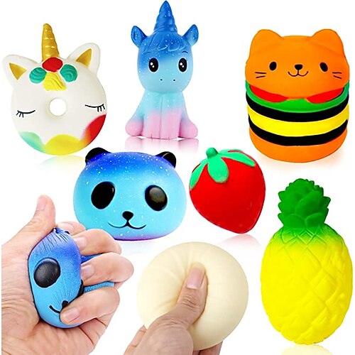 

Slow Rising Jumbo Squishies Toys Set - 7 Pack Soft Kawaii Squishy Hamburger Panda Unicorn Steamed Stuffed Bun Food Fruit Stress Relief Squeeze Toy for Boys and Girls