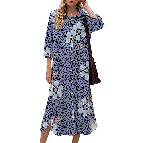 Women's Shift Dress Midi Dress Blue 3/4 Length Sleeve Floral Leopard Animal Button Print Fall Spring Shirt Collar Casual Fashion 2022 S M L XL XXL 3XL
Women's Shift Dress Midi Dress Blue 3/4 Length Sleeve Floral Leopard Animal Button Print Fall Spring Shirt Collar Casual Fashion 2022 S M L XL XXL 3XL