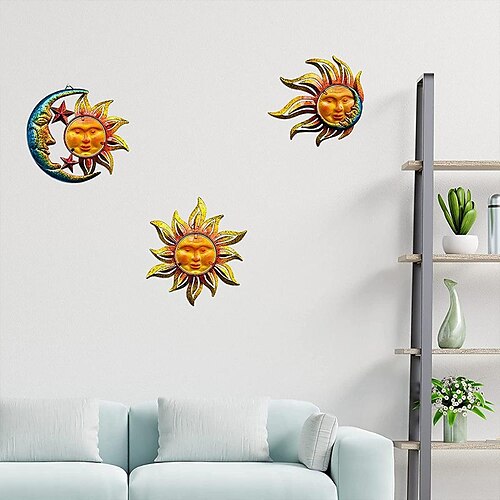 Sun Face Metal Wall Art Décor Outdoor Indoor, Sun Moon Star, Metal & Glass Hanging Wall Decoration for Living Room Bedroom Bathroom Garden Patio Porch Fence Balcony
Sun Face Metal Wall Art Décor Outdoor Indoor, Sun Moon Star, Metal & Glass Hanging Wall Decoration for Living Room Bedroom Bathroom Garden Patio Porch Fence Balcony