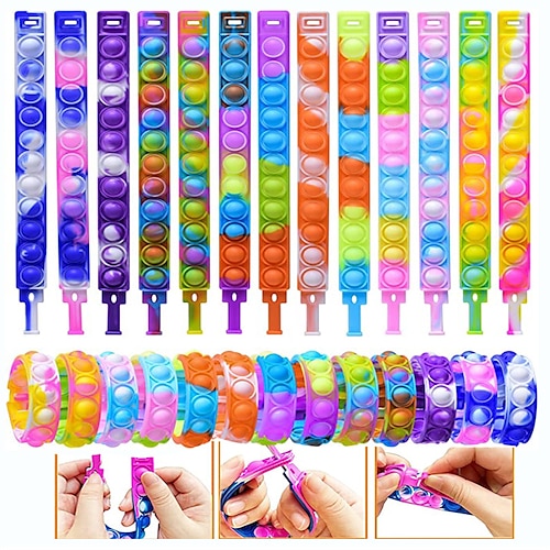 

15Pcs Pop Bracelet Fidget Toy Wearable Fidget Bracelets Push Poping Bubble Sensory Toys Stress Relief Finger Press Silicone Wristband for Kids and Adults ADHD ADD Autism Anxiety