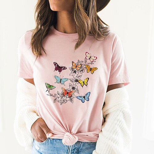 Women's T shirt Tee Basic Print Butterfly Flower / Floral Basic Round Neck T-shirt Sleeve Standard Summer pea green Blue Pink Yellow Dark Pink
Women's T shirt Tee Basic Print Butterfly Flower / Floral Basic Round Neck T-shirt Sleeve Standard Summer pea green Blue Pink Yellow Dark Pink