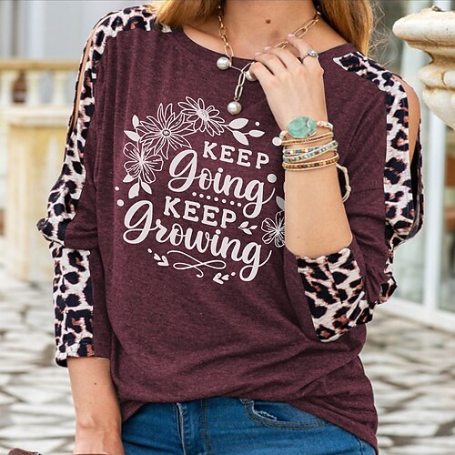 Women's T shirt Tee Floral Leopard Text Casual Weekend Floral Inspirational Painting T shirt Tee Long Sleeve Cut Out Print Round Neck Basic Essential Green Blue Gray S
Women's T shirt Tee Floral Leopard Text Casual Weekend Floral Inspirational Painting T shirt Tee Long Sleeve Cut Out Print Round Neck Basic Essential Green Blue Gray S