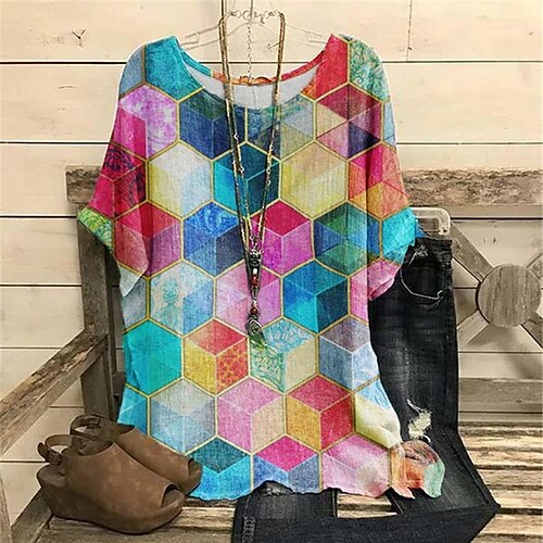 Mujer Camisa Blusa Arco Iris Graphic Bloque de color Estampado Manga Corta Diario Vacaciones Ropa de calle Vacaciones Cuello Barco Regular Talla Grande XL
Mujer Camisa Blusa Arco Iris Graphic Bloque de color Estampado Manga Corta Diario Vacaciones Ropa de calle Vacaciones Cuello Barco Regular Talla Grande XL