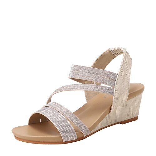 Women's Sandals Wedge Sandals Sparkly Sandals Wedge Heel Round Toe Open Toe Elegant Casual Daily Office Faux Leather Elastic Band Spring Summer Solid Colored Gray Rosy Pink Gold
Women's Sandals Wedge Sandals Sparkly Sandals Wedge Heel Round Toe Open Toe Elegant Casual Daily Office Faux Leather Elastic Band Spring Summer Solid Colored Gray Rosy Pink Gold