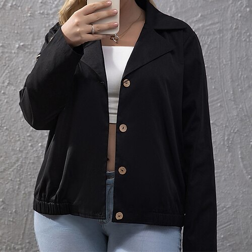 Women's Plus Size Jacket Button Plain Vacation Going out Long Sleeve Rolled collar Regular Fall Winter Black L XL XXL 3XL 4XL
Women's Plus Size Jacket Button Plain Vacation Going out Long Sleeve Rolled collar Regular Fall Winter Black L XL XXL 3XL 4XL