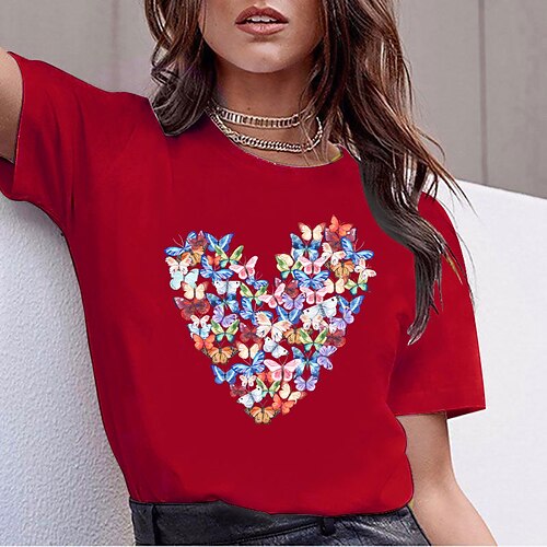 Women's T shirt Tee Blue Yellow Army Green Graphic Butterfly Print Short Sleeve Daily Going out Basic Round Neck Regular 100% Cotton S / Heart
Women's T shirt Tee Blue Yellow Army Green Graphic Butterfly Print Short Sleeve Daily Going out Basic Round Neck Regular 100% Cotton S / Heart
