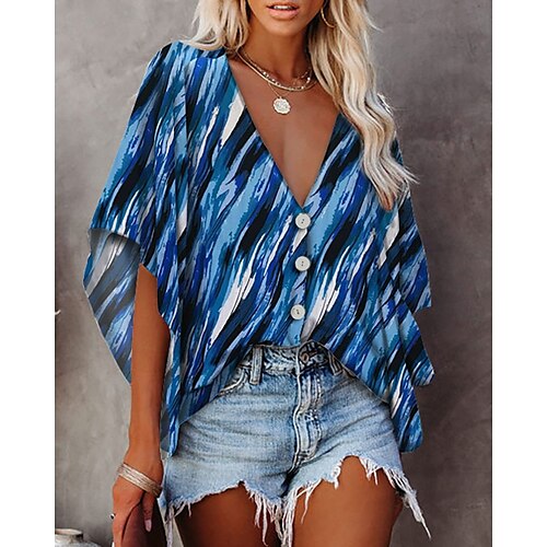 Women's Blouse Floral Geometric Holiday Weekend Floral Geometric Blouse Shirt Short Sleeve Button Print V Neck Casual Beach Loose White Blue Royal Blue S / 3D Print
Women's Blouse Floral Geometric Holiday Weekend Floral Geometric Blouse Shirt Short Sleeve Button Print V Neck Casual Beach Loose White Blue Royal Blue S / 3D Print