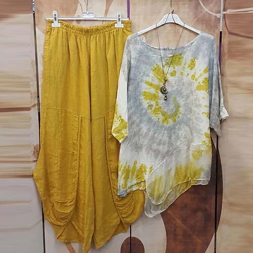 Women's Plus Size Tops Plus Size Set Tie Dye Print 3/4 Length Sleeve Crewneck Vintage Daily Going out Linen Fall Spring Yellow
Women's Plus Size Tops Plus Size Set Tie Dye Print 3/4 Length Sleeve Crewneck Vintage Daily Going out Linen Fall Spring Yellow