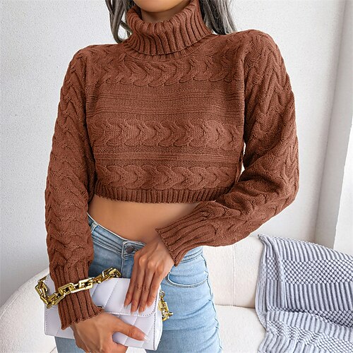 Women's Jumper Cable Crochet Knit Cropped Knitted Solid Color Turtleneck Stylish Casual Outdoor Daily Winter Fall Army Green Brown S M L / Long Sleeve / Sweater / Regular Fit / Going out
Women's Jumper Cable Crochet Knit Cropped Knitted Solid Color Turtleneck Stylish Casual Outdoor Daily Winter Fall Army Green Brown S M L / Long Sleeve / Sweater / Regular Fit / Going out
