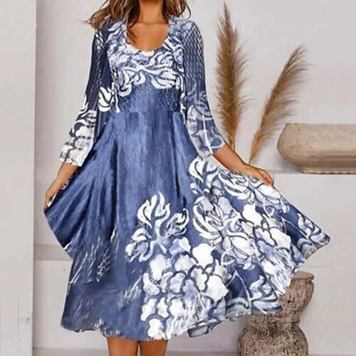 Women's A Line Dress Midi Dress Royal Blue 3/4 Length Sleeve Floral Print Fall Spring U Neck Elegant 2022 S M L XL XXL 3XL
Women's A Line Dress Midi Dress Royal Blue 3/4 Length Sleeve Floral Print Fall Spring U Neck Elegant 2022 S M L XL XXL 3XL