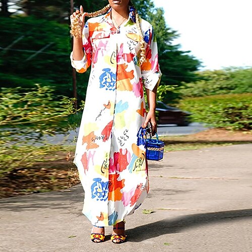 Women's Shift Dress Maxi long Dress White Blue Red Long Sleeve Floral Geometric Button Print Fall Spring Shirt Collar Fashion 2022 S M L XL XXL
Women's Shift Dress Maxi long Dress White Blue Red Long Sleeve Floral Geometric Button Print Fall Spring Shirt Collar Fashion 2022 S M L XL XXL