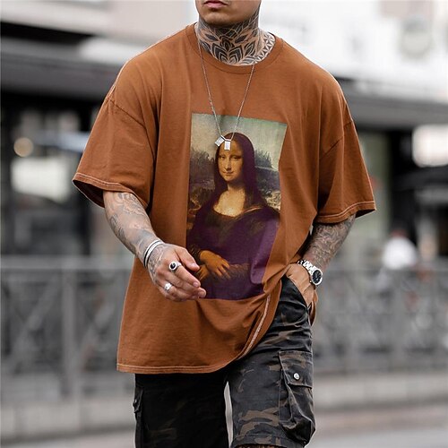 Men's T shirt Tee Hot Stamping Graphic Patterned Crew Neck Mona Lisa Street Daily Print Short Sleeve Tops Designer Casual Fashion Oversized Brown / Summer / Sports / Summer 
Men's T shirt Tee Hot Stamping Graphic Patterned Crew Neck Mona Lisa Street Daily Print Short Sleeve Tops Designer Casual Fashion Oversized Brown / Summer / Sports / Summer