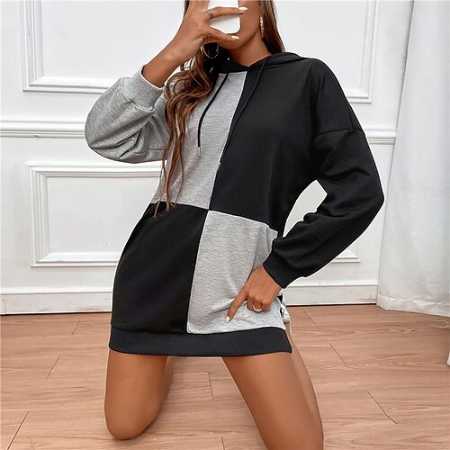 Women's Shift Dress Short Mini Dress Black Long Sleeve Fall Color Block Patchwork Fall Spring Hooded Casual 2022 S M L XL
Women's Shift Dress Short Mini Dress Black Long Sleeve Fall Color Block Patchwork Fall Spring Hooded Casual 2022 S M L XL