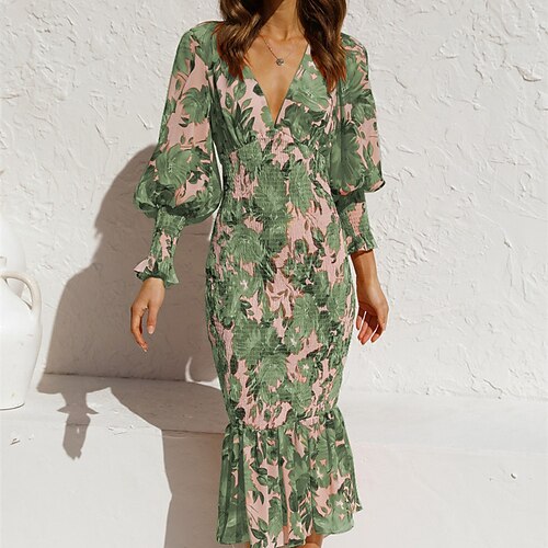 Women's Bodycon Midi Dress Green Blue Yellow Orange Long Sleeve Floral Ruffle Print Spring Summer V Neck Fashion Modern 2022 S M L XL XXL
Women's Bodycon Midi Dress Green Blue Yellow Orange Long Sleeve Floral Ruffle Print Spring Summer V Neck Fashion Modern 2022 S M L XL XXL