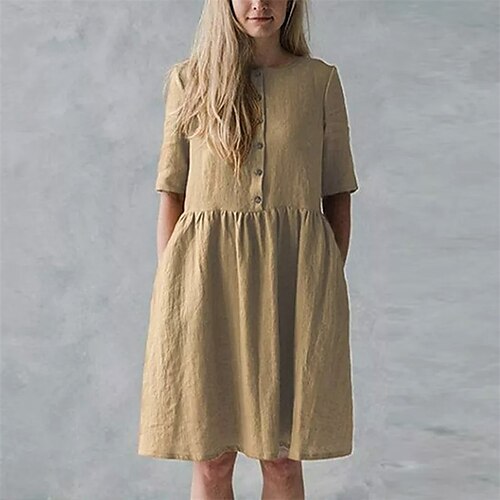 Women's A Line Dress Knee Length Dress Khaki Short Sleeve Pure Color Pocket Button Spring Summer Crew Neck Basic Casual Mature 2022 S M L XL XXL 3XL
Women's A Line Dress Knee Length Dress Khaki Short Sleeve Pure Color Pocket Button Spring Summer Crew Neck Basic Casual Mature 2022 S M L XL XXL 3XL
