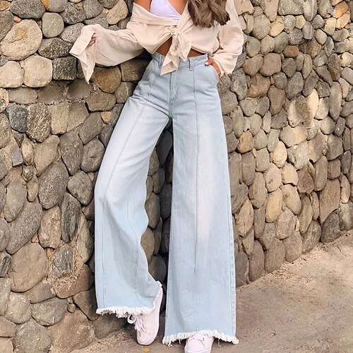 Women's Flare Pants Trousers Jeans Denim Light Blue Mid Waist Fashion Casual Weekend Side Pockets Baggy Micro-elastic Full Length Comfort Plain S M L XL XXL / Loose Fit
Women's Flare Pants Trousers Jeans Denim Light Blue Mid Waist Fashion Casual Weekend Side Pockets Baggy Micro-elastic Full Length Comfort Plain S M L XL XXL / Loose Fit