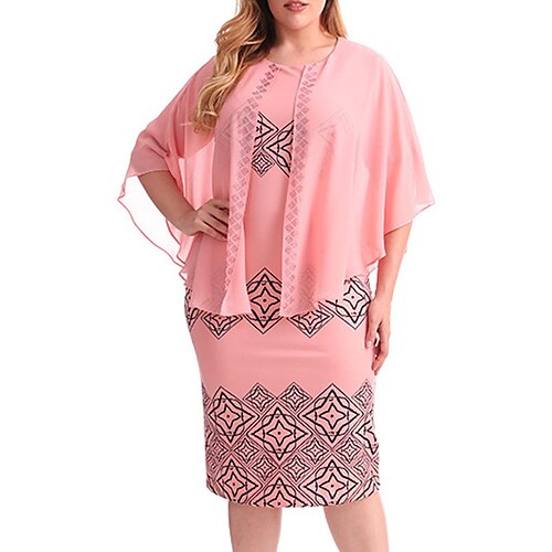Women's Plus Size Two Piece Dress Geometric Crew Neck Print Batwing Sleeve Half Sleeve Fall Spring Work Knee Length Dress Daily Going out Dress
Women's Plus Size Two Piece Dress Geometric Crew Neck Print Batwing Sleeve Half Sleeve Fall Spring Work Knee Length Dress Daily Going out Dress