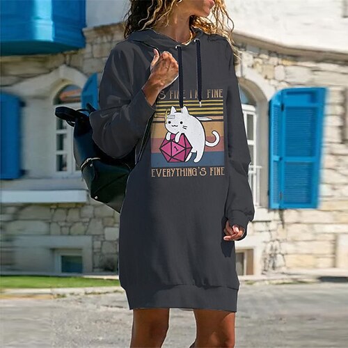 Women's Shift Dress Short Mini Dress Gray Long Sleeve Fall Cat Letter Animal Print Fall Spring Hooded Casual 2022 S M L XL XXL 3XL
Women's Shift Dress Short Mini Dress Gray Long Sleeve Fall Cat Letter Animal Print Fall Spring Hooded Casual 2022 S M L XL XXL 3XL
