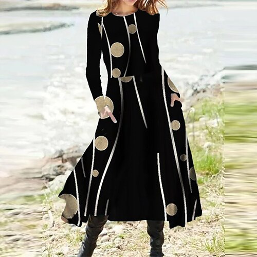 Women's A Line Dress Midi Dress Black Long Sleeve Geometric Pocket Print Fall Spring Round Neck Casual Vacation 2022 S M L XL XXL 3XL
Women's A Line Dress Midi Dress Black Long Sleeve Geometric Pocket Print Fall Spring Round Neck Casual Vacation 2022 S M L XL XXL 3XL